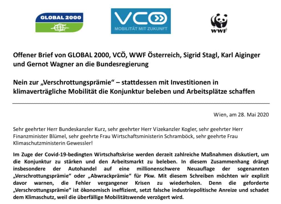 Offener Brief gegen Verschrottungsprämie