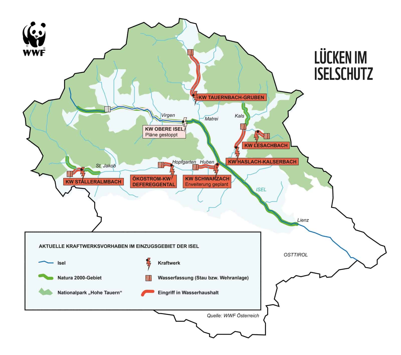 Grafik: Lücken im Iselschutz, © by WWF Grafik: Lücken im Iselschutz, © by WWF