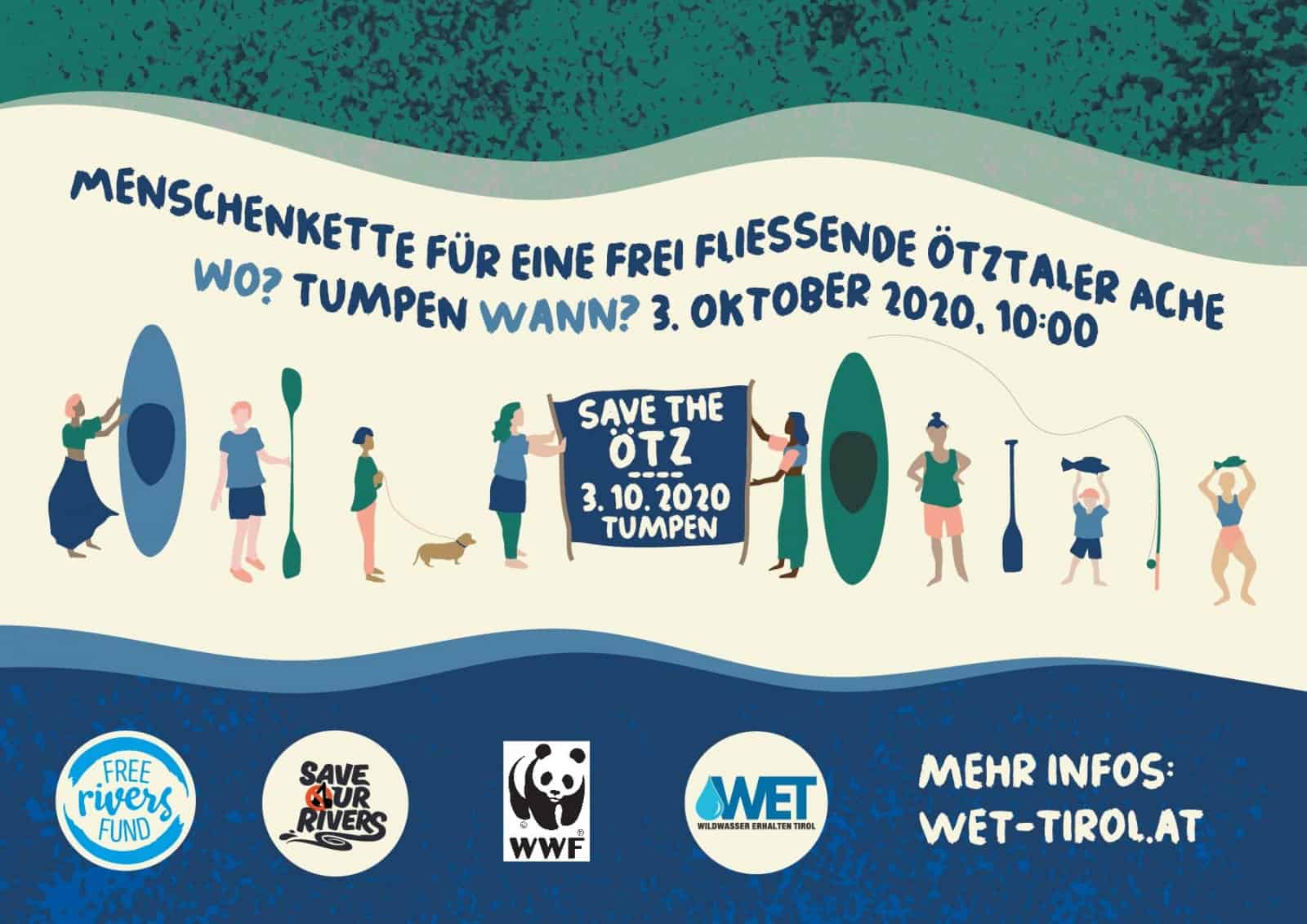 Menschenkette für freie Flüsse