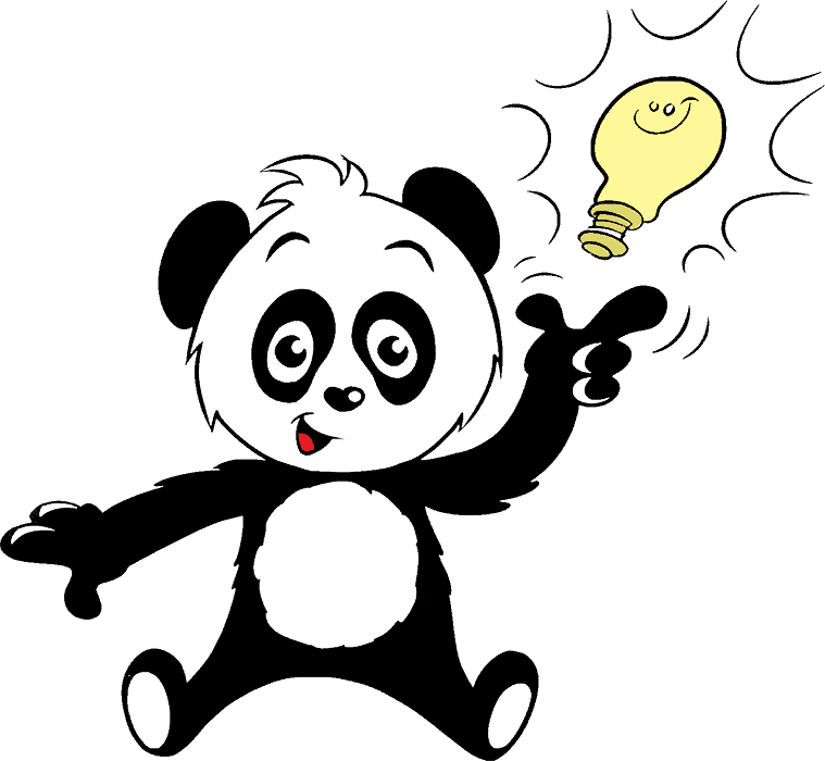 Pia Panda, die fröhlich eine Faust in die Luft wirft