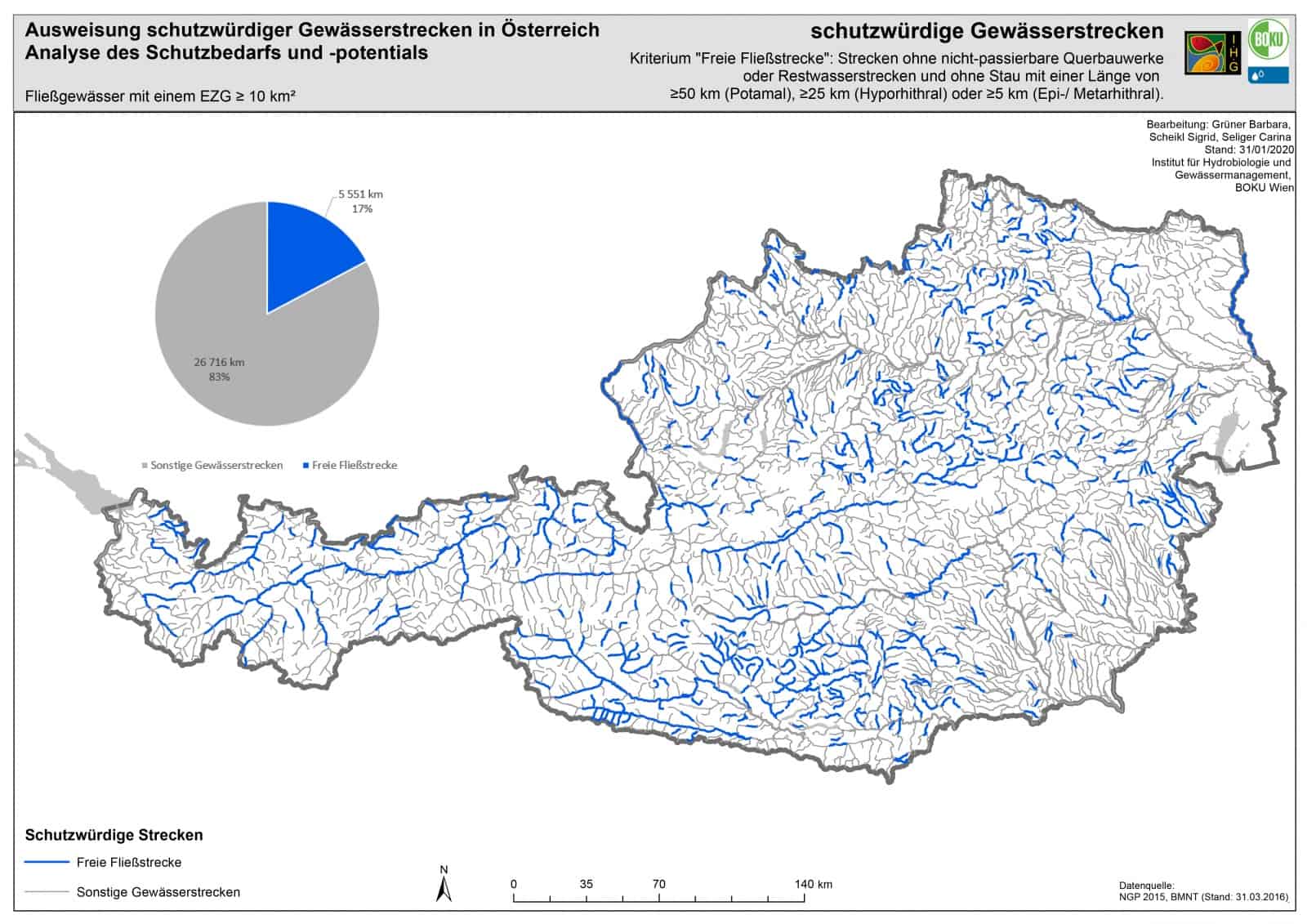 GRAFIK: Freifließende Flüsse in Österreich , © by IHG / BOKU Wien GRAFIK: Freifließende Flüsse in Österreich , © by IHG / BOKU Wien