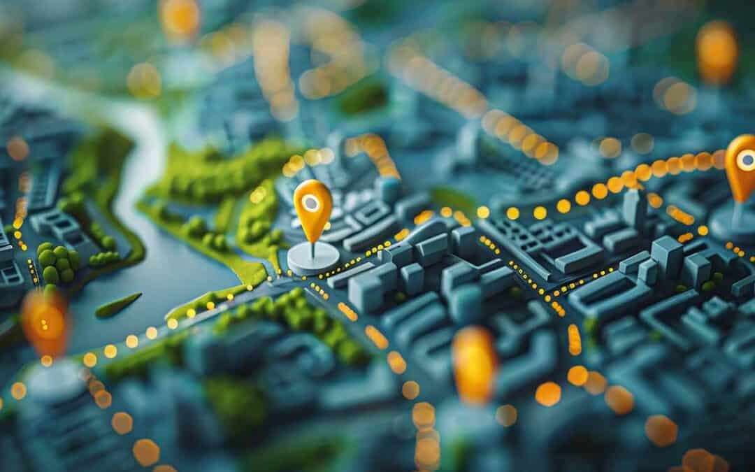 Illustrierte 3d Karte einer Stadt zeigt Mobilität